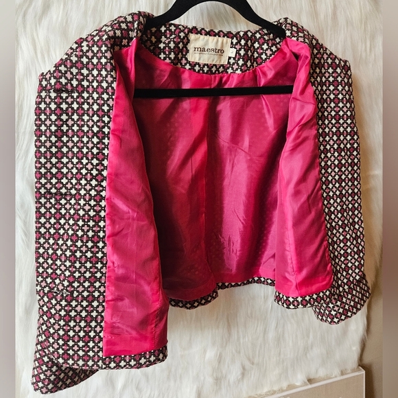 Maestro Vintage 60's Patterned Lined Cropped Knit Pea Coat - Picture 6 of 8